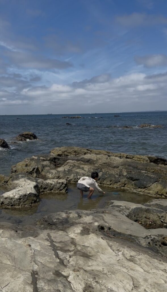 帰る気がない磯ア遊びに夢中の長男